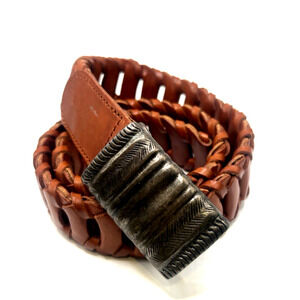 Brown Chunky Weave Leather Belt Silver Buckle SUPER!